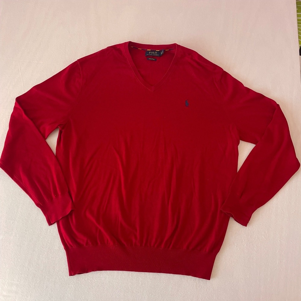 Polo Ralph‎ Lauren Mens Pima Cotton V-Neck Sweater Red XL 710744675015